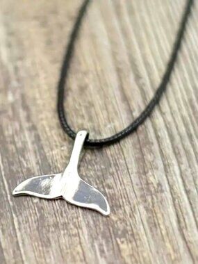 2/$30 NEW Whale 🐋 Tail Silver Tone & Cord Necklace Unisex Men's NEW